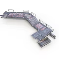 Industrial Metal Platform Equipment With Curved Structure Rusted Railings And Connected Sections
