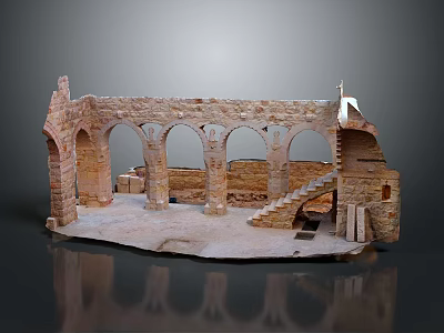 Detailed Ancient Architecture Model With Stone Arches Ruined Walls Stairs And Base Platform 3d model