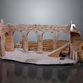 Detailed Ancient Architecture Model With Stone Arches Ruined Walls Stairs And Base Platform