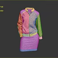 Orange Purple Color Block Jacket And Purple Knitted Skirt Fashion Outfit