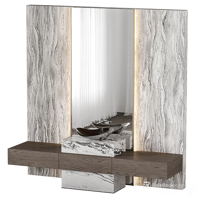 Modern Bathroom Vanity With Marble Countertop Wall Mirror And Wooden Cabinet 3d model 
