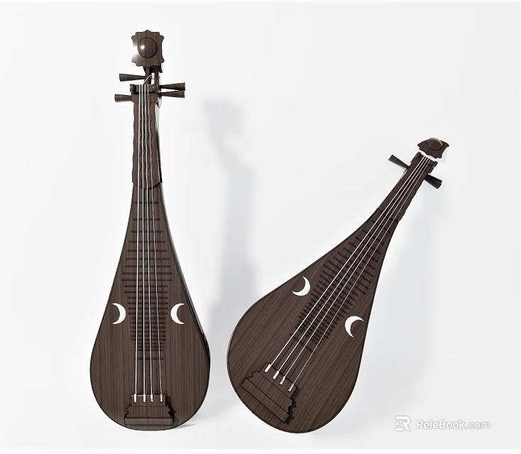 Two Traditional Wooden Chinese Pipa String Instruments With Classic Design And Smooth Finish 3d model 