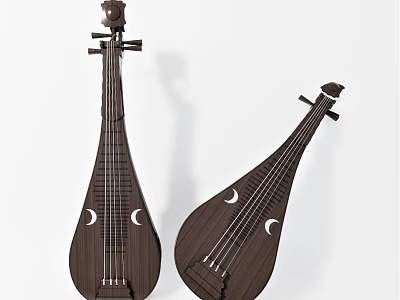 Two Traditional Wooden Chinese Pipa String Instruments With Classic Design And Smooth Finish 3d model