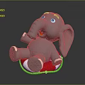 Gray Cartoon Elephant Toy Sitting on Red Lifebuoy With Smiling Face