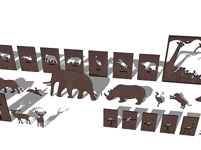 Decorative Feature Wall With Animal Silhouettes Natural Theme Design For Indoor Spaces 3d model