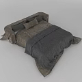 Plush Gray Double Bed With Soft Pillows And Cozy Comforter Design 3d model