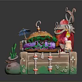 Adorable Creative Hamburger Display With Wooden Crate Mini Umbrella Decorative Plants And Cartoon Figure