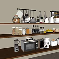 Modern Kitchen Wooden Shelves With Microwave Coffee Maker Rice Cooker And Organized Appliances