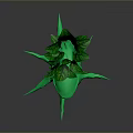 Green Mythical Fantasy Animal With Open Mouth Sharp Teeth And Leafy Tentacles