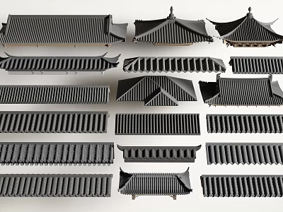 Traditional Chinese Architecture Roof Components With Various Tile Patterns And Eave Designs 3d model