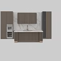 Modern Kitchen Interior With Wooden Cabinets Marble Countertop And Island Range Hood
