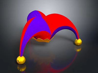 Vibrant Red Purple Jester Hat With Golden Bells Classic Design Accessory 3d model