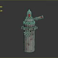 Industrial Tower Structure With Vintage Design Featuring Lighthouse Top Gear Decoration And Red Accents