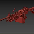 Black Mechanical Machine Gun With Long Barrel Ammunition Belt And Mount