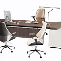 Modern Office Desk Setup With Computer Monitor Desk Lamp And Ergonomic Office Chairs