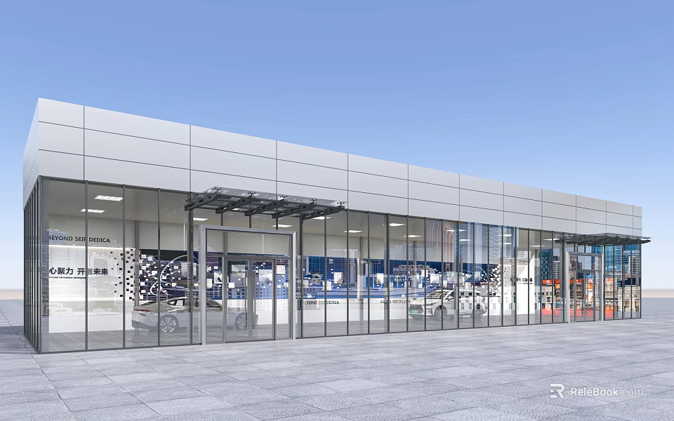 Modern Industrial Factory With Glass Facade Metal Structure And Spacious Plaza Entrance 3d model 