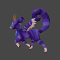 3D Fantasy Game Character With Purple Blue Fur Antler Horns And Dragon Wings