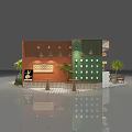 Modern Milk Tea Shop With Logo Counter Outdoor Seating Palm Trees And Patterned Tile Floor