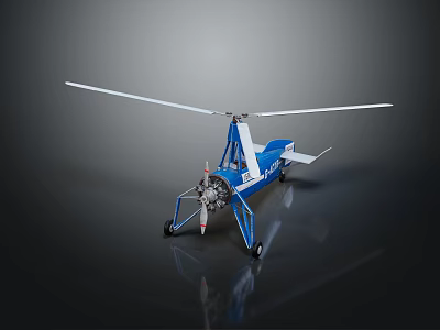 Blue and White Lightweight Helicopter with Single Main Rotor and Landing Gear 3d model