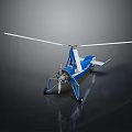 Blue and White Lightweight Helicopter with Single Main Rotor and Landing Gear