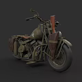 Vintage Military Green Motorcycle With Star Emblem Leather Seat And Side Saddlebag