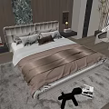 Modern Double Bed With Upholstered Headboard Bedspread Pillows And Area Rug 3d model