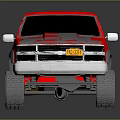 Red Pickup Truck With Shiny Chrome Wheels And Reflective Exterior Surface