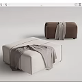 Modern Beige And Brown Ottoman Stools Featuring Soft Throw Blanket Accents