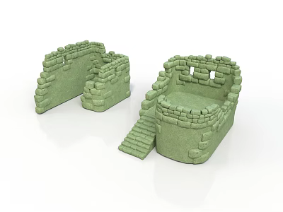 Green Stone Scene Building Components With Steps And Wall Structures 3d model