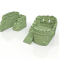 Green Stone Scene Building Components With Steps And Wall Structures