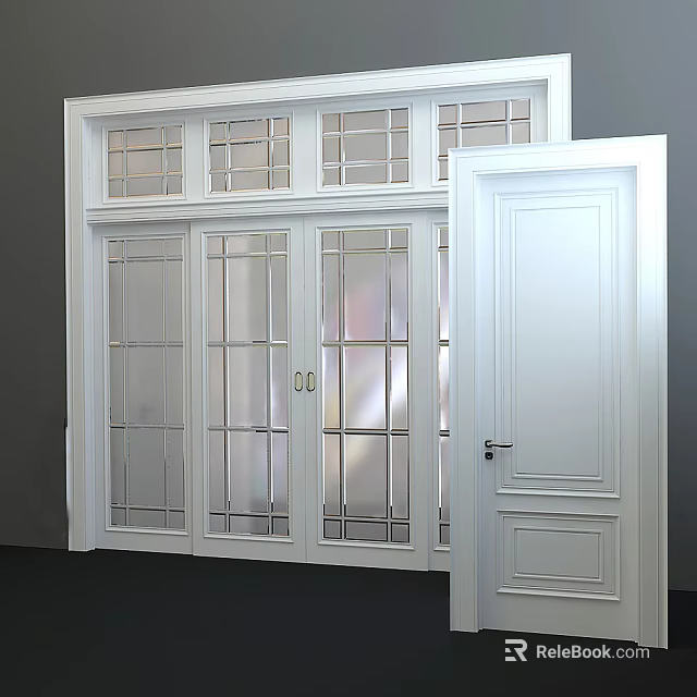 White Sliding Doors With Glass Panels For Modern Home Interior Design 3d model 