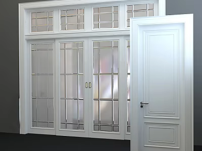 White Sliding Doors With Glass Panels For Modern Home Interior Design 3d model