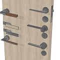 Modern Metal And Wooden Door Handles In Various Styles On Wooden Panel