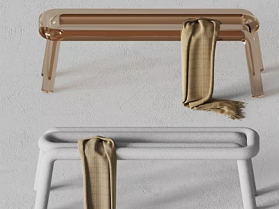 Minimalist Modern Transparent Brown And White Benches With Brown Plaid Scarf 3d model