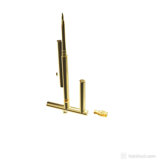 Golden Metal Rods And Small Connector Parts For Assembly Projects 3d model 