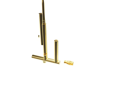 Golden Metal Rods And Small Connector Parts For Assembly Projects 3d model