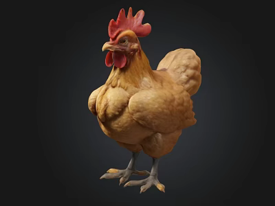 Realistic 3D Rendered Chicken With Red Comb And Brown Feathers Standing Pose 3d model