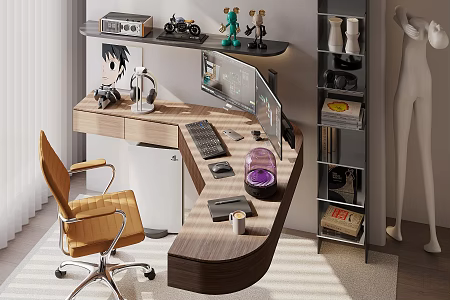 Modern desk and chair E-sports room 3d model