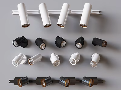 Modern Downlights And Spotlights With White Black Sleek Track Mounted Lighting Design 3d model