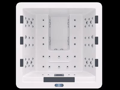 Square White Bathtub with Multiple Massage Jets and Black Accents on Bottom Control Panel 3d model