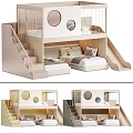 Kids Wooden Bunk Bed with Stairs Slide and Round Windows Soft Pillows and Comfortable Mattress