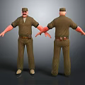 3D Character Model With Brown Uniform Cap Beard And Front Back View Pose