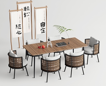 Modern Minotti Outdoor Table and Chair Combination Rattan Leisure Chair Outdoor Dining Table 3d model