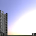 Modern High Rise Residential Building With Glass Facade And Green Landscaping