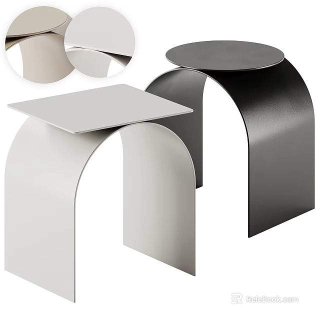 Modern Arched Base Dining Table With Square Round Tops In Black White Gray 3d model 
