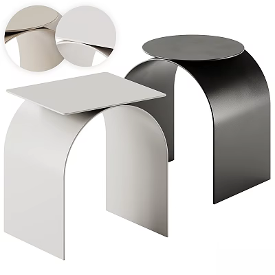 Modern Arched Base Dining Table With Square Round Tops In Black White Gray 3d model