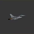 Gray Fighter Jet Model With Blue Canopy Missiles Under Wings And Tail Flame