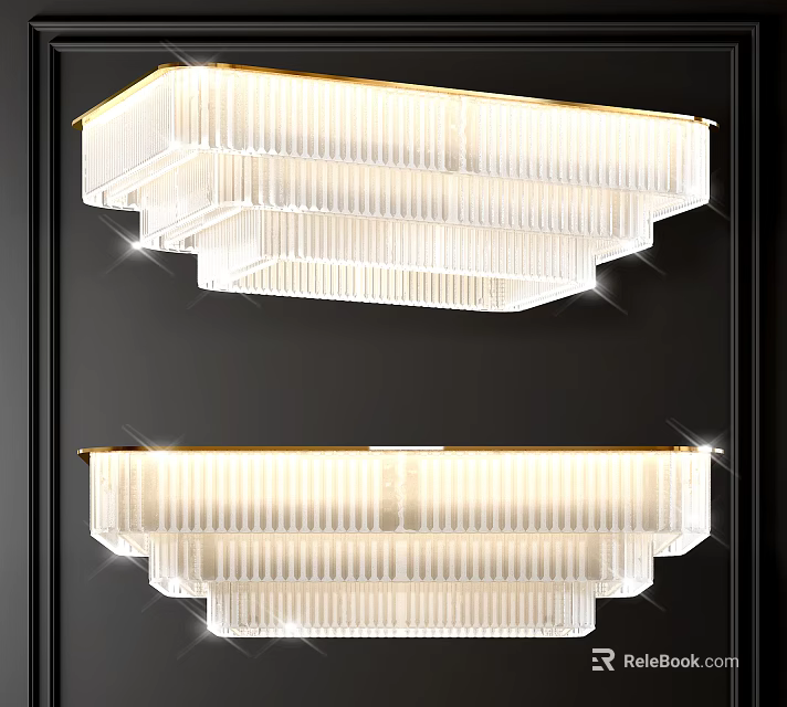 Elegant Modern Crystal Chandelier With Layered Glass Design And Gold Frame Illuminated 3d model 