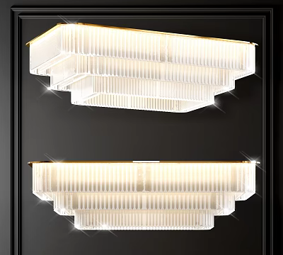 Elegant Modern Crystal Chandelier With Layered Glass Design And Gold Frame Illuminated 3d model