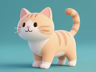 Cartoon Style Light Brown White Cat Figurine Decorative Home Decoration Accessory Set 3d model